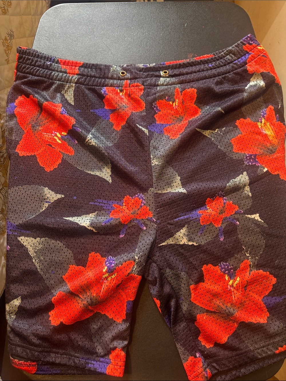 Reason Men's Athletic Shorts Black with Red Floral Print